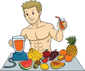 Muscular Man Preparing Fresh Fruit Smoothie Nutrition Clipart Illustration