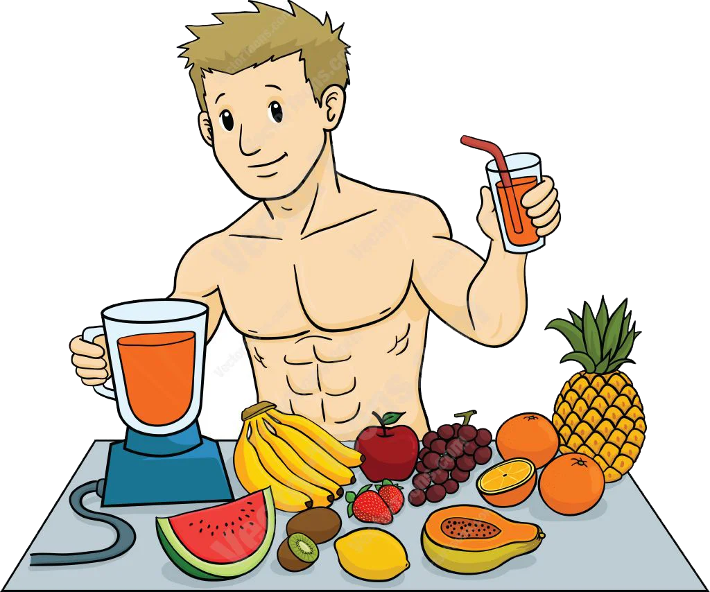 Muscular Man Preparing Fresh Fruit Smoothie Nutrition Clipart Illustration