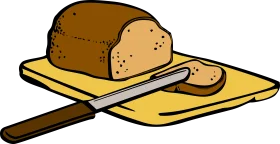 Rustic Bread Loaf on Wooden Cutting Board with Slicing Knife Clipart Illustration