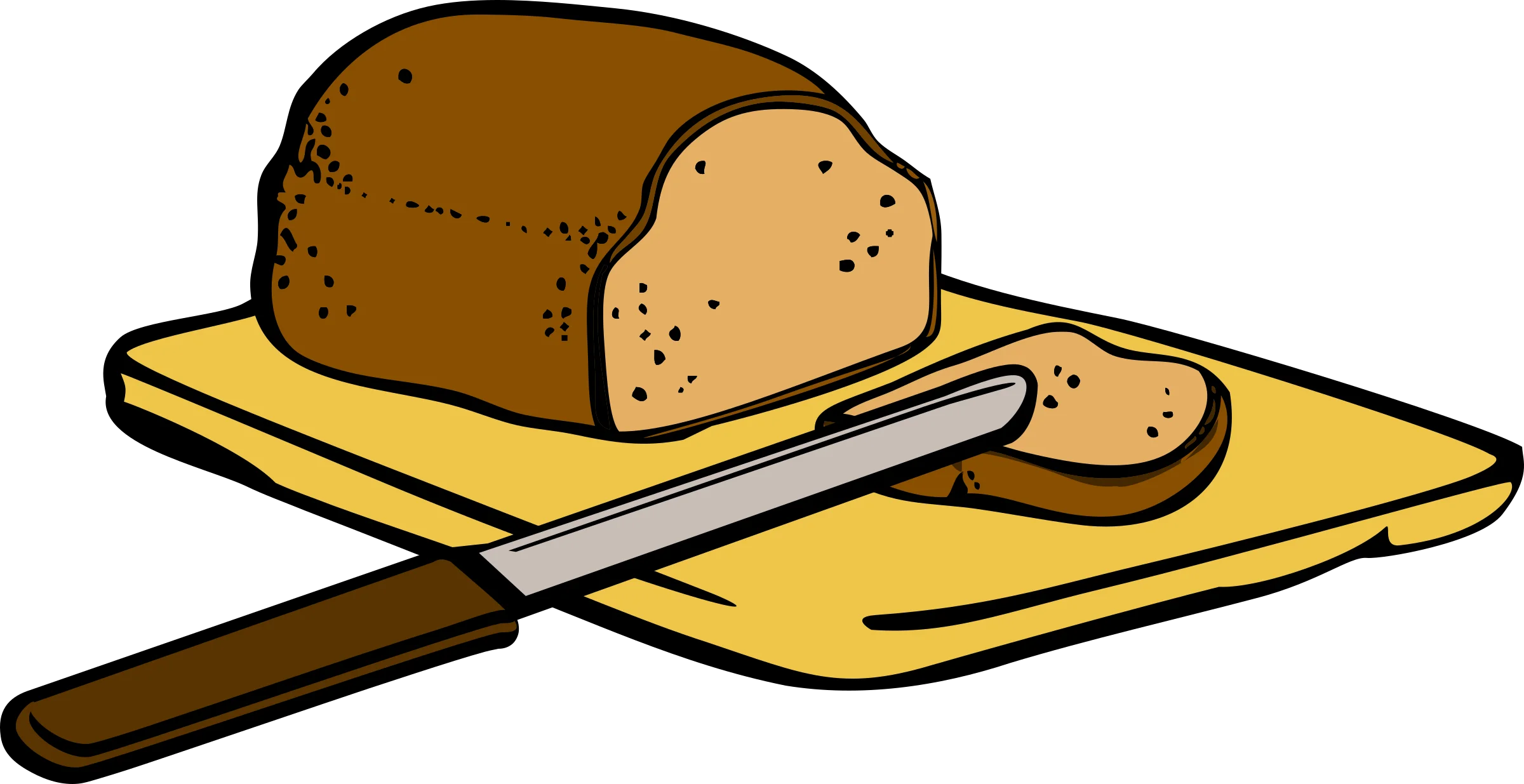 Rustic Bread Loaf on Wooden Cutting Board with Slicing Knife Clipart Illustration