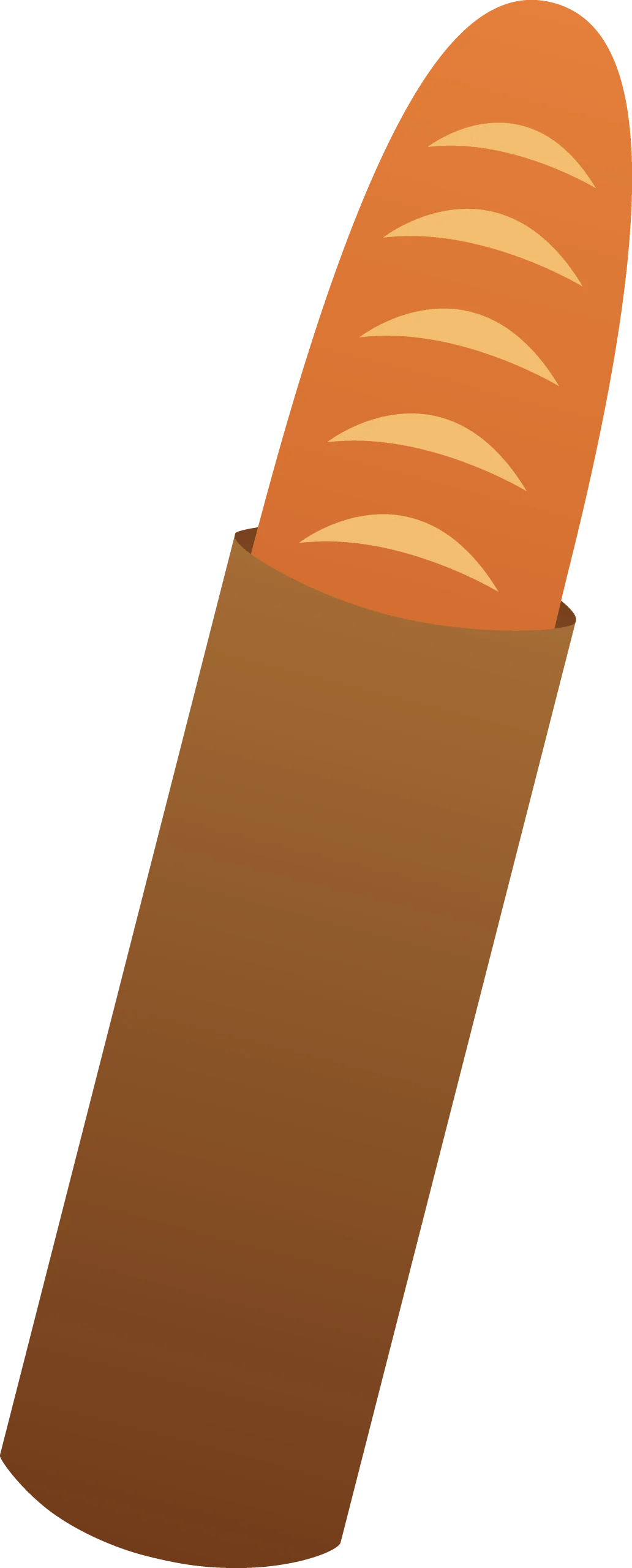 Rustic French Baguette Clipart with Warm Orange and Brown Color Palette