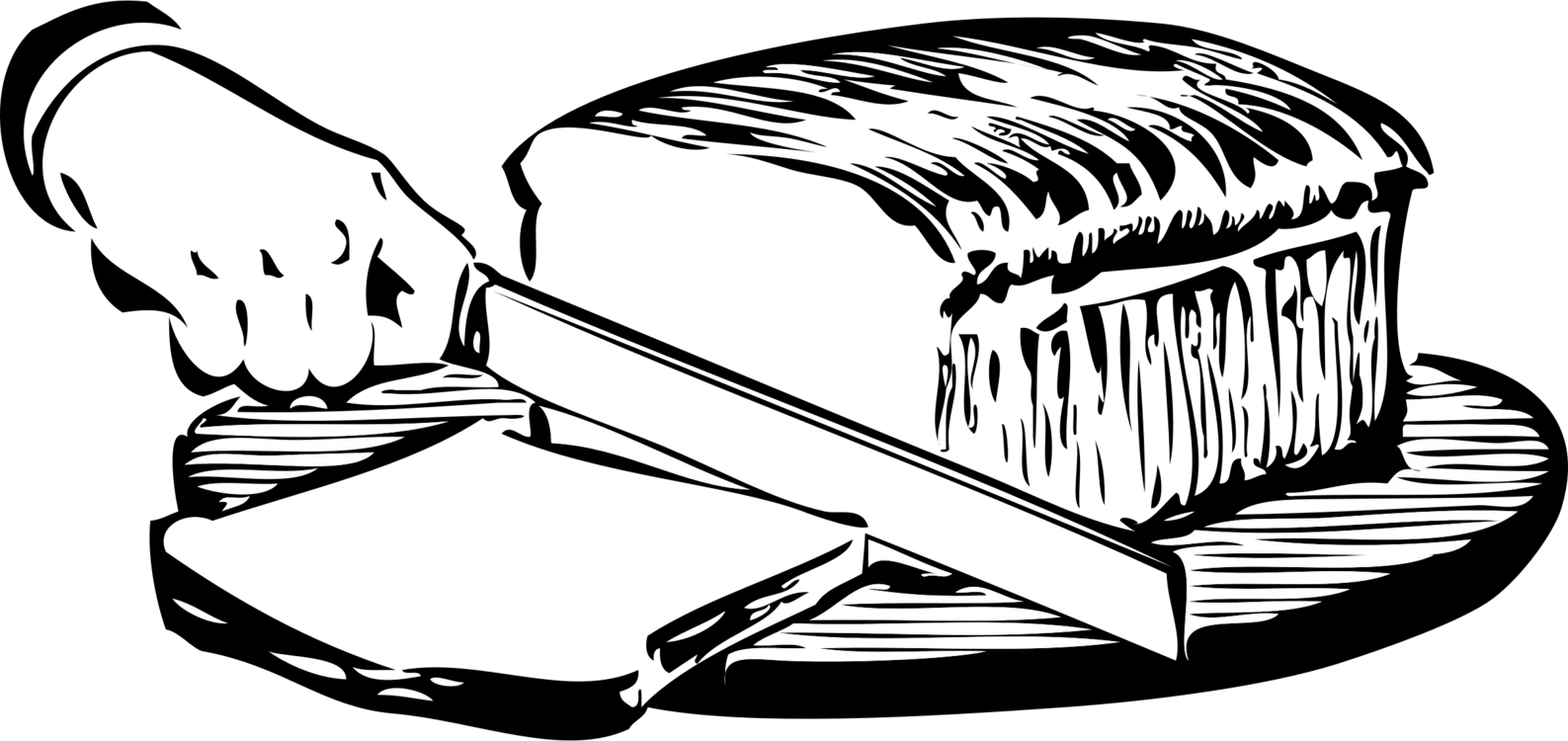 Vintage Black and White Bread Slicing Clipart Illustration with Knife