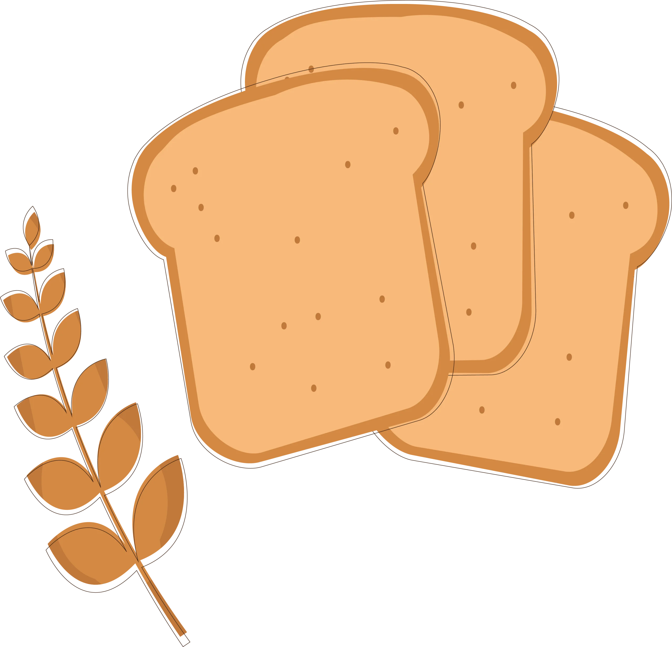 Warm Golden Toast Slices and Wheat Stalk Rustic Bread Clipart Illustration