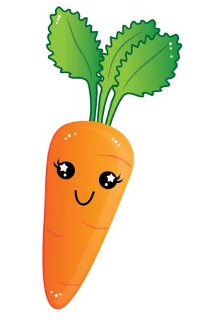 Adorable Kawaii Smiling Orange Carrot Clipart with Playful Green Leaves