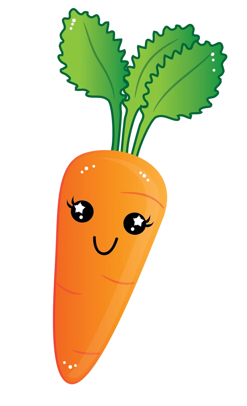 Adorable Kawaii Smiling Orange Carrot Clipart with Playful Green Leaves