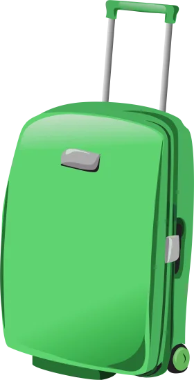 Bright Green Travel Companion Clipart - Wheeled Suitcase Illustration