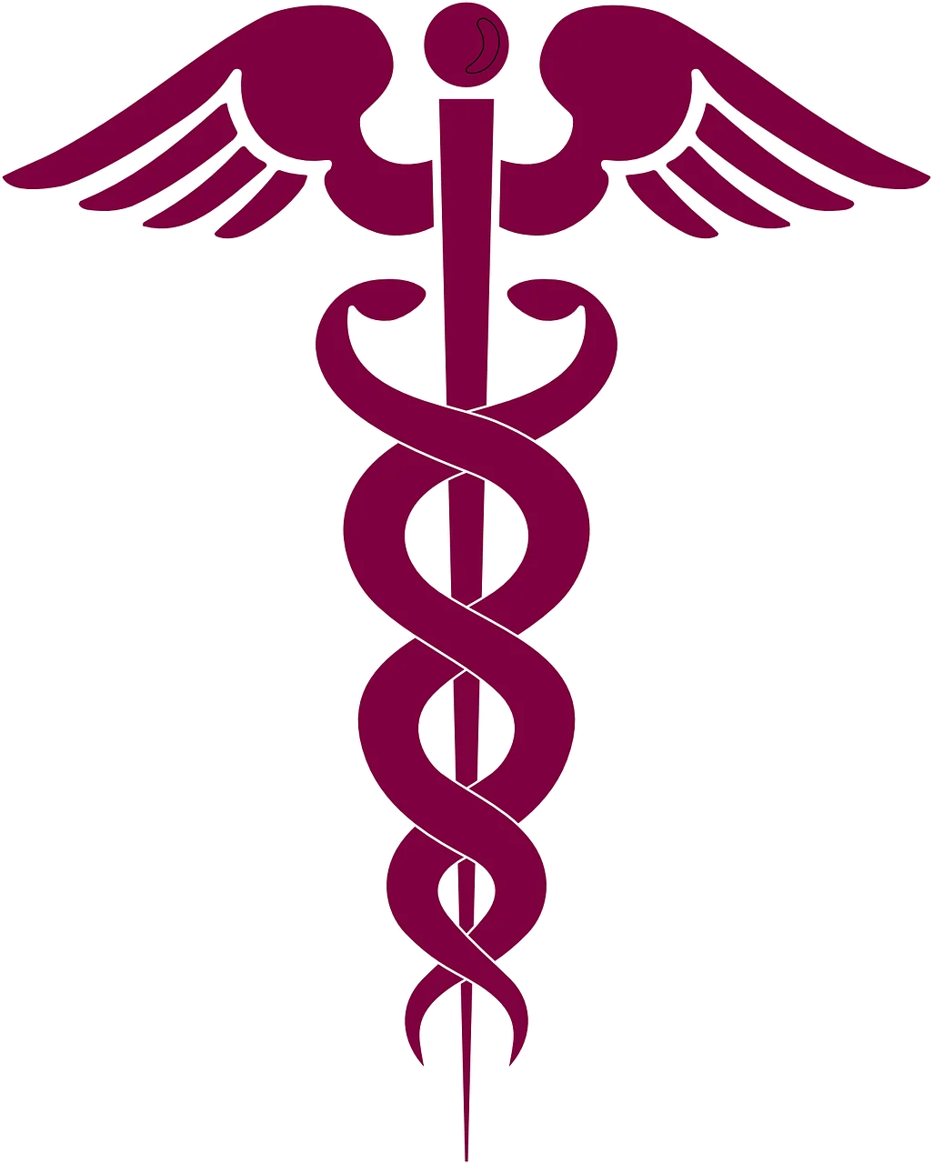 Classic Medical Caduceus Symbol Maroon Colored Healthcare Clipart Design