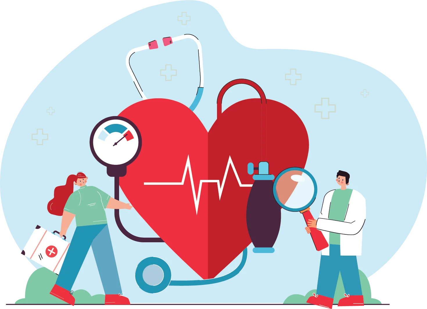 Comprehensive Healthcare Illustration: Heart Health Diagnostics Clipart Design