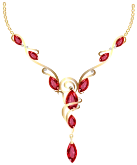 Elegant Gold and Ruby Teardrop Necklace Clipart with Delicate Floral Design