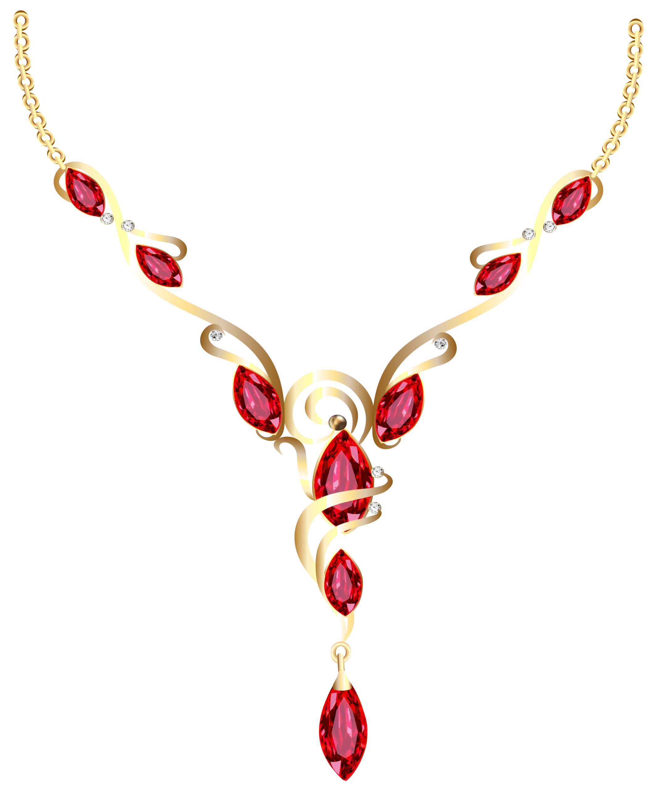 Elegant Gold and Ruby Teardrop Necklace Clipart with Delicate Floral Design