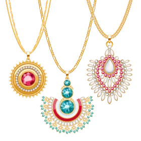 Elegant Gold Chain Pendants with Colorful Gemstone Medallion Clipart Collection