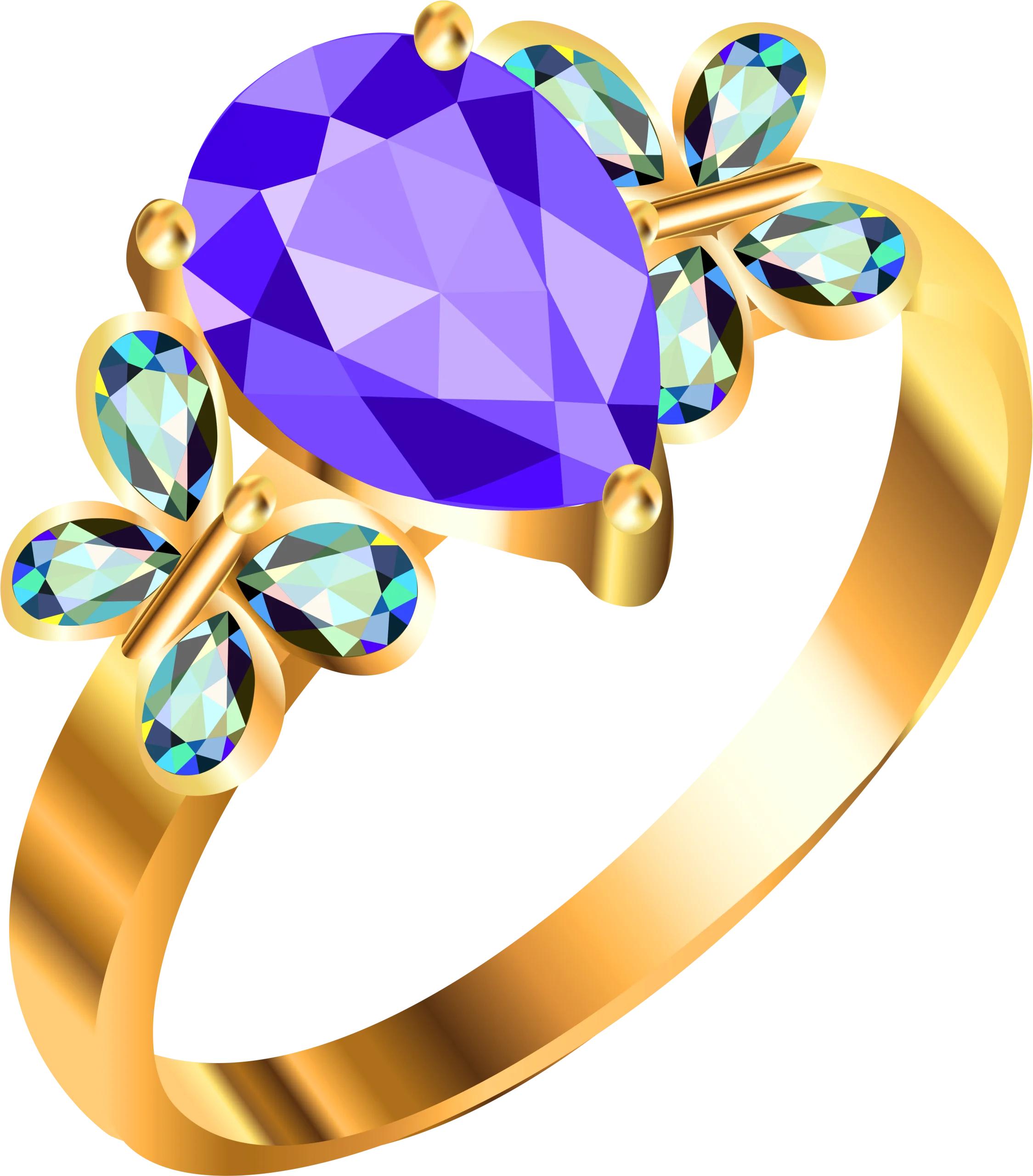 Elegant Gold Ring Clipart with Purple Gemstone and Butterfly Wing Accents
