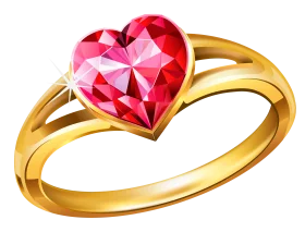 Elegant Gold Ring with Radiant Heart-Shaped Ruby Gemstone Clipart Design