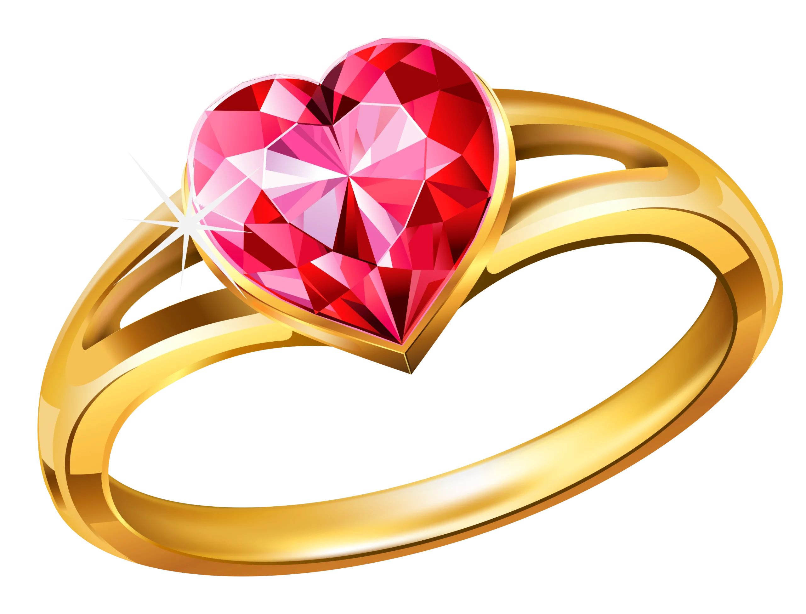 Elegant Gold Ring with Radiant Heart-Shaped Ruby Gemstone Clipart Design