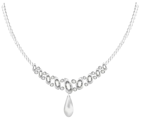 Elegant Silver Diamond and Pearl Drop Necklace Clipart Illustration