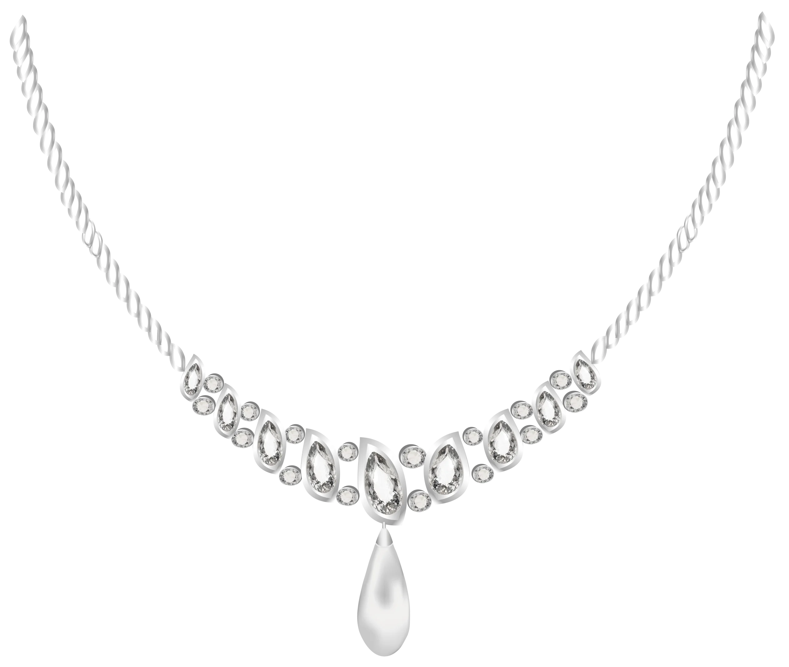 Elegant Silver Diamond and Pearl Drop Necklace Clipart Illustration