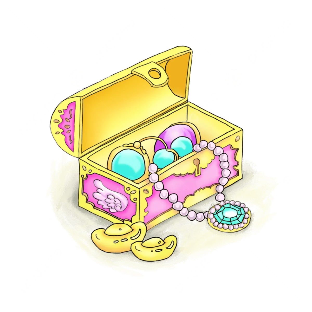 Enchanting Pastel Jewelry Treasure Chest Clipart with Pearls and Gems