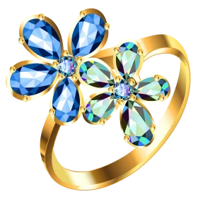 Exquisite Golden Ring with Blue and Turquoise Flower Gem Clipart Design