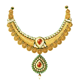 Exquisite Traditional Indian Gold Necklace Jewelry Clipart with Precious Stones