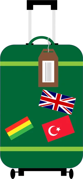 International Travel Suitcase Clipart Illustration with Country Flags and Luggage Tag