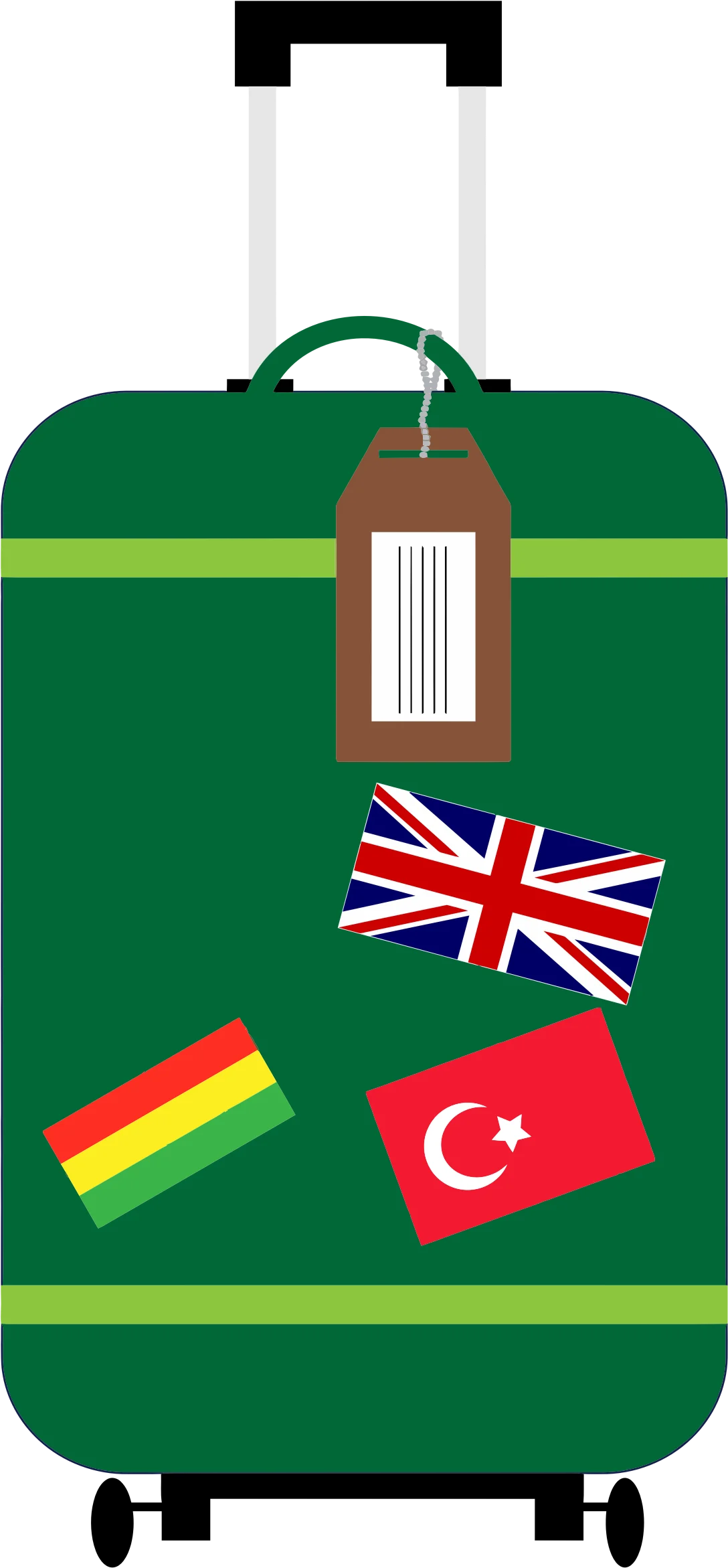 International Travel Suitcase Clipart Illustration with Country Flags and Luggage Tag