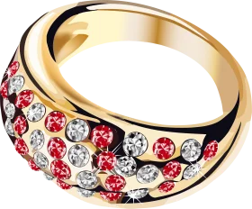 Luxurious Gold Ring Clipart with Red and Clear Crystal Gemstone Embellishments