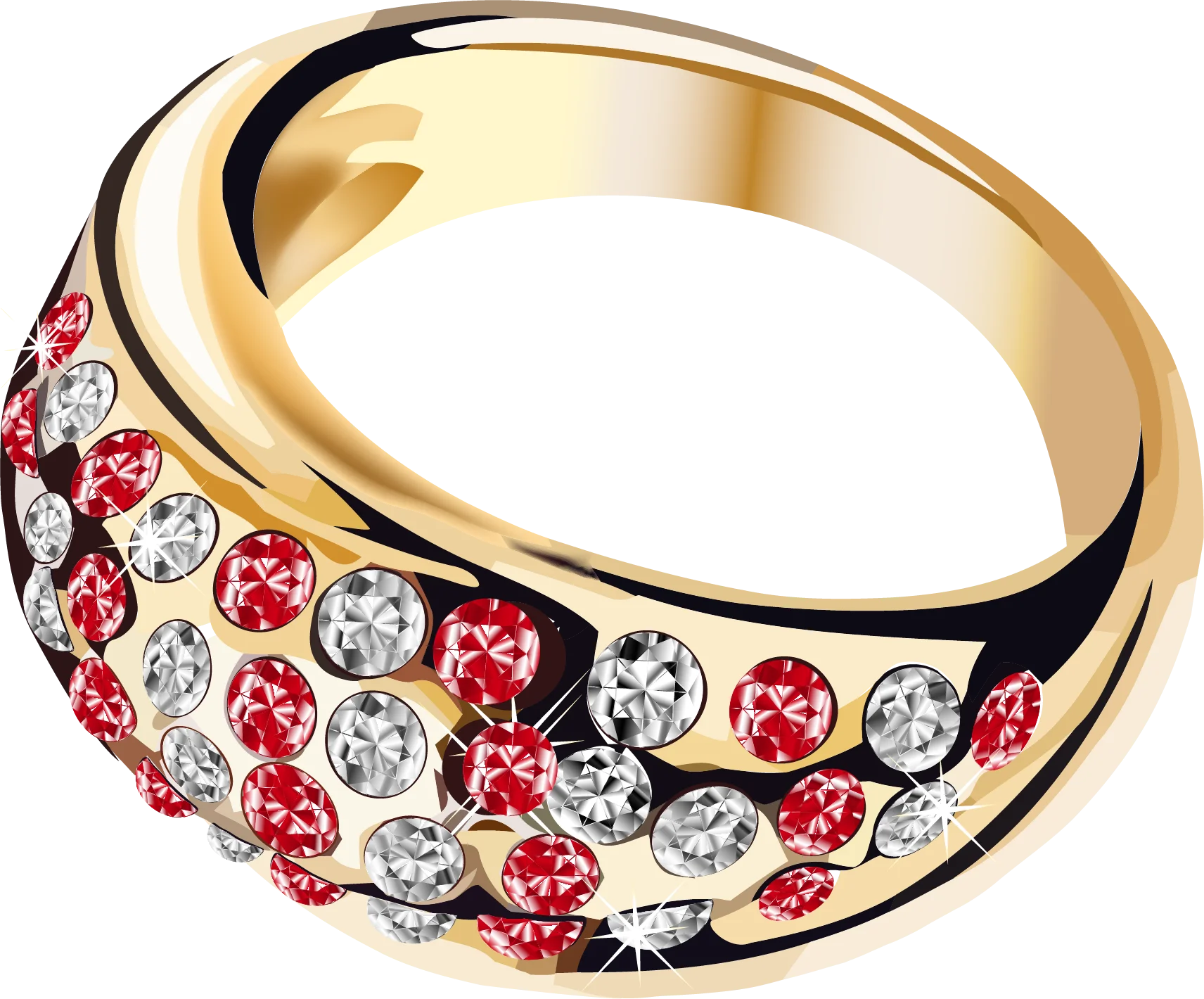 Luxurious Gold Ring Clipart with Red and Clear Crystal Gemstone Embellishments