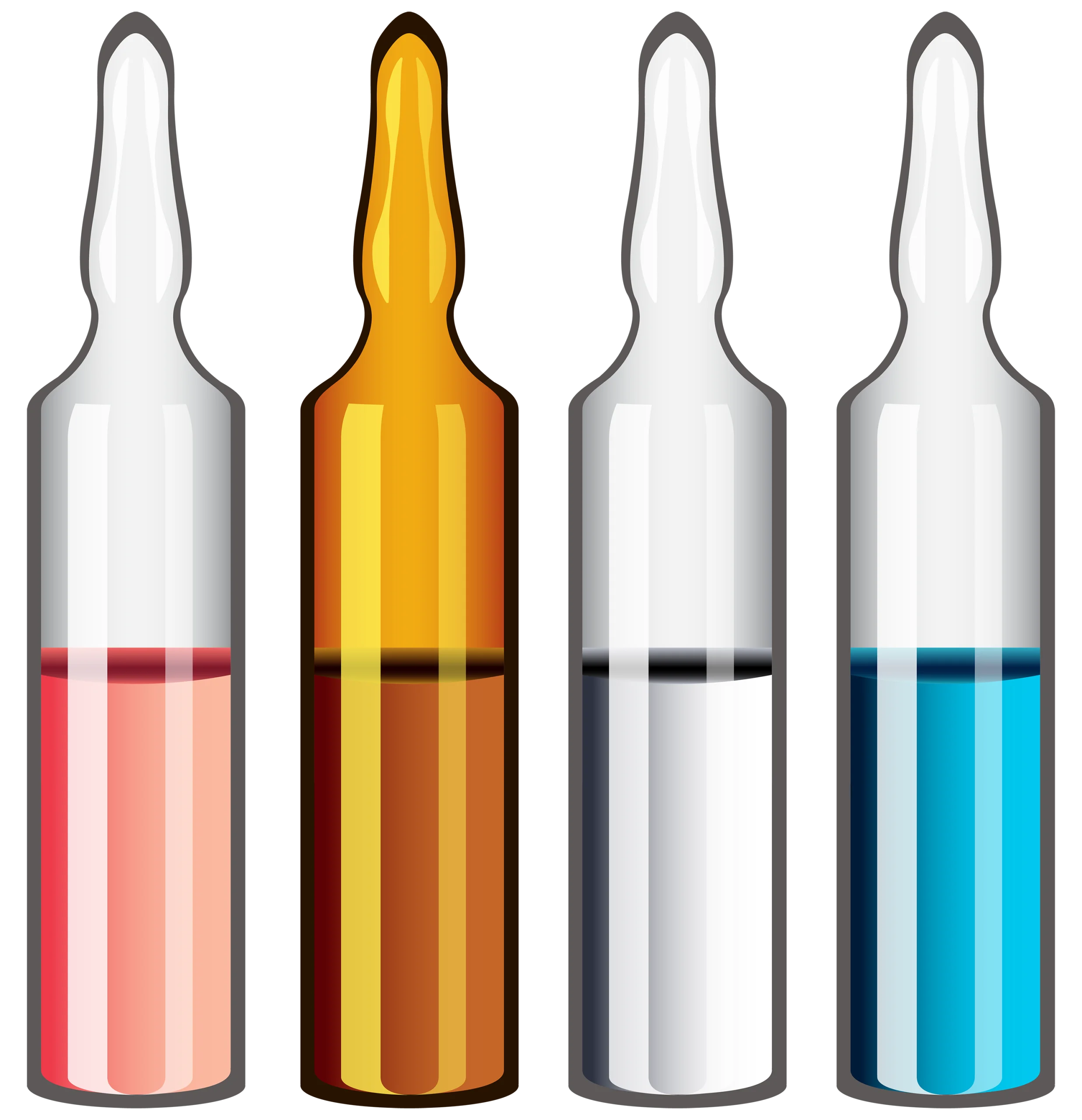 Medical Ampule Clipart Showcasing Diverse Liquid Medication Vials in Distinct Colors