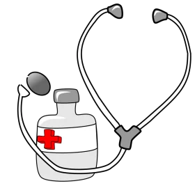 Medical Diagnostic Clipart: Stethoscope and Medicine Bottle Illustration