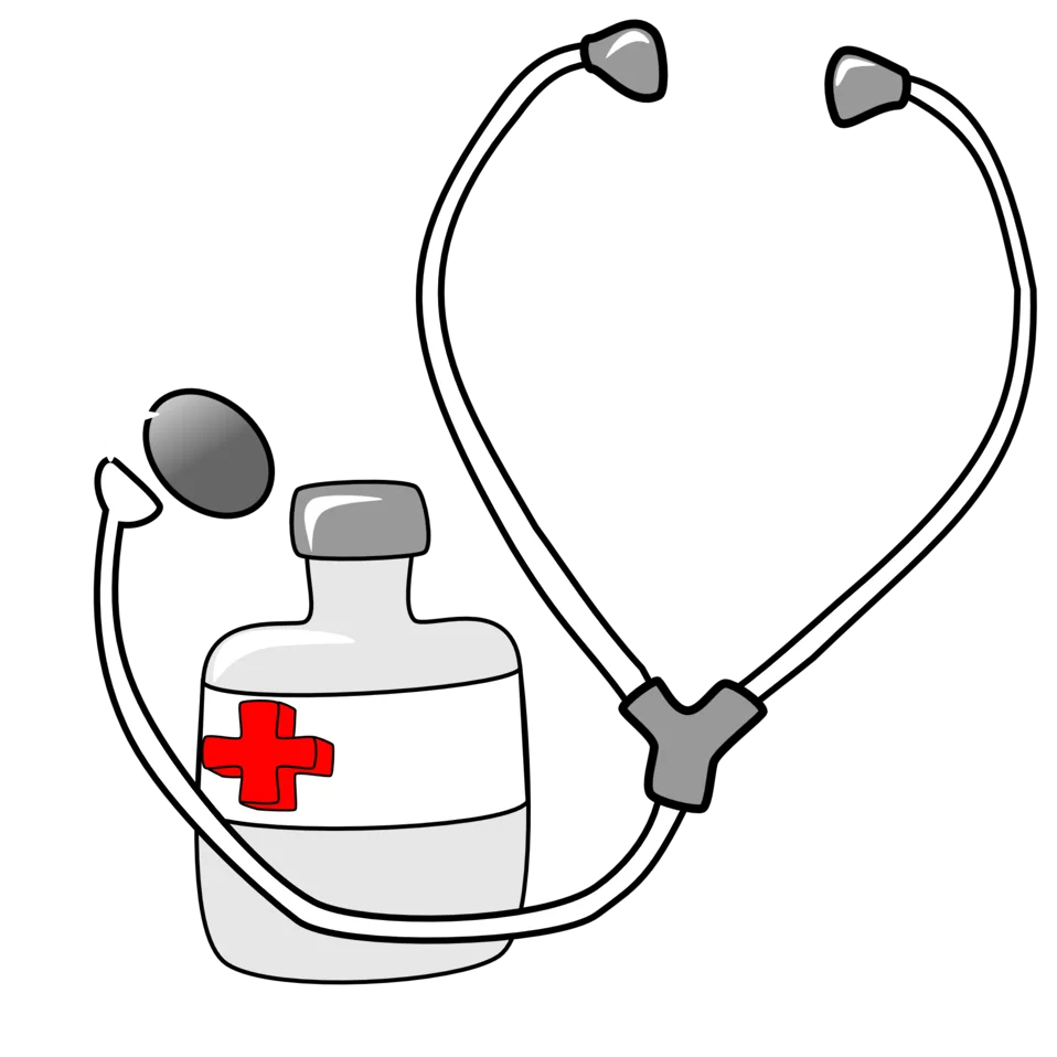 Medical Diagnostic Clipart: Stethoscope and Medicine Bottle Illustration