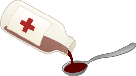 Medical Liquid Medicine Bottle and Spoon Pouring Syrup Clipart Illustration