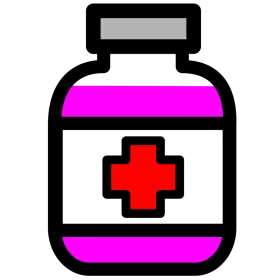Medical Pill Bottle Clipart Icon with Red Cross Symbol in Bold Color Palette