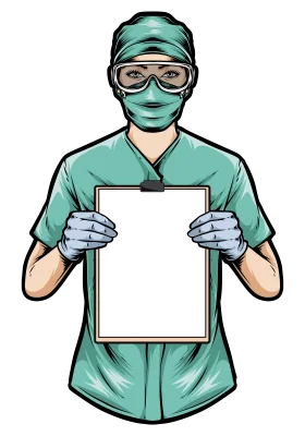 Medical Professional in Surgical Attire Holding Blank Clipboard Clipart Illustration