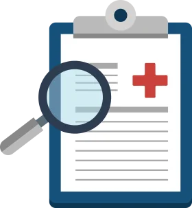 Medical Record Clipboard Examination Clipart with Magnifying Glass Icon