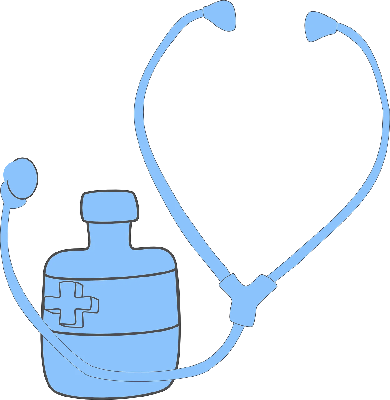 Minimalist Medical Stethoscope and Medicine Bottle Healthcare Clipart Illustration