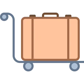 Minimalist Pastel Suitcase on Wheeled Cart Luggage Clipart Illustration