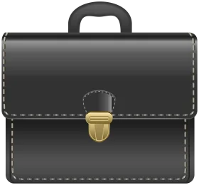 Professional Black Leather Business Briefcase Clipart with Golden Clasp