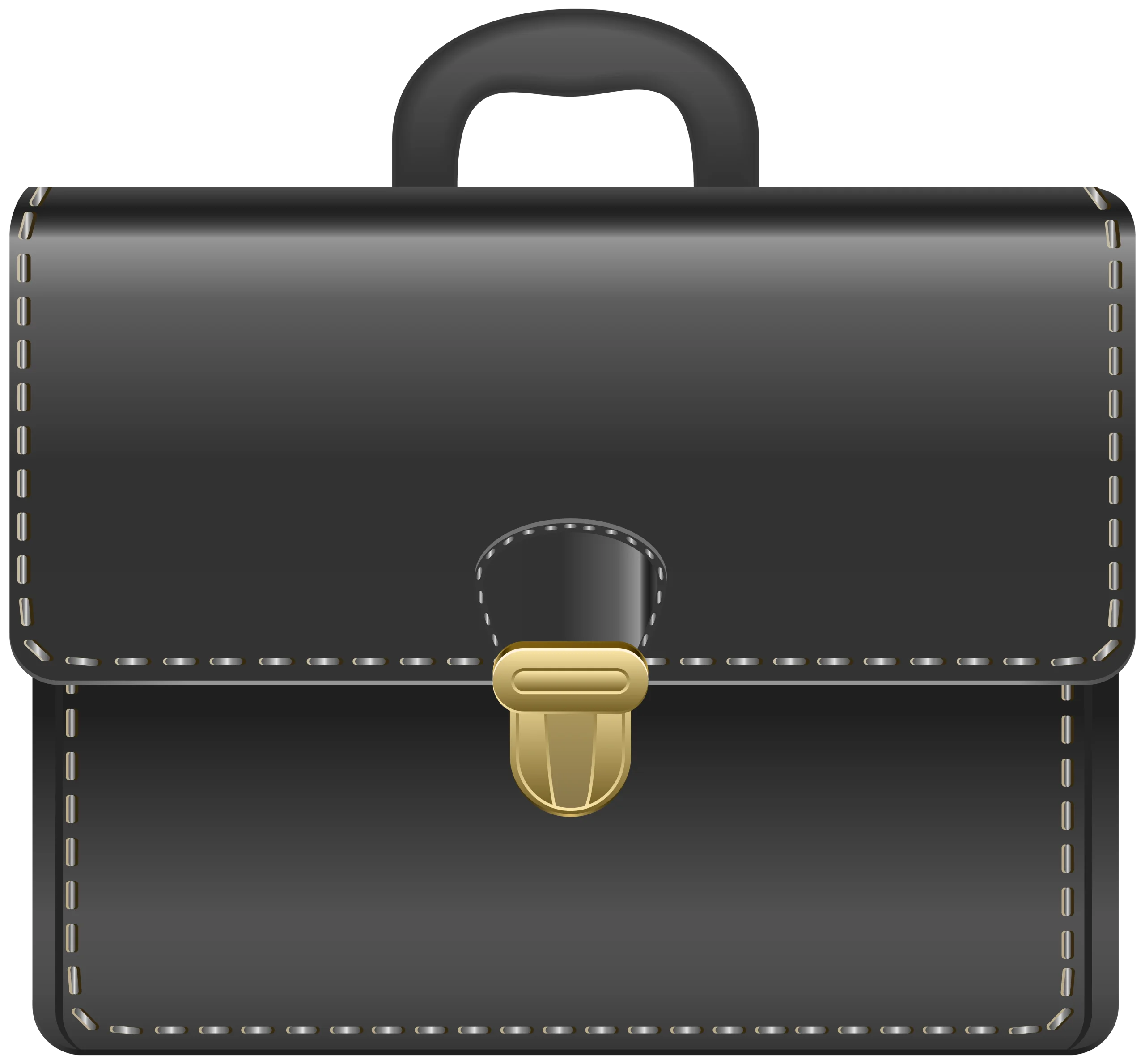 Professional Black Leather Business Briefcase Clipart with Golden Clasp
