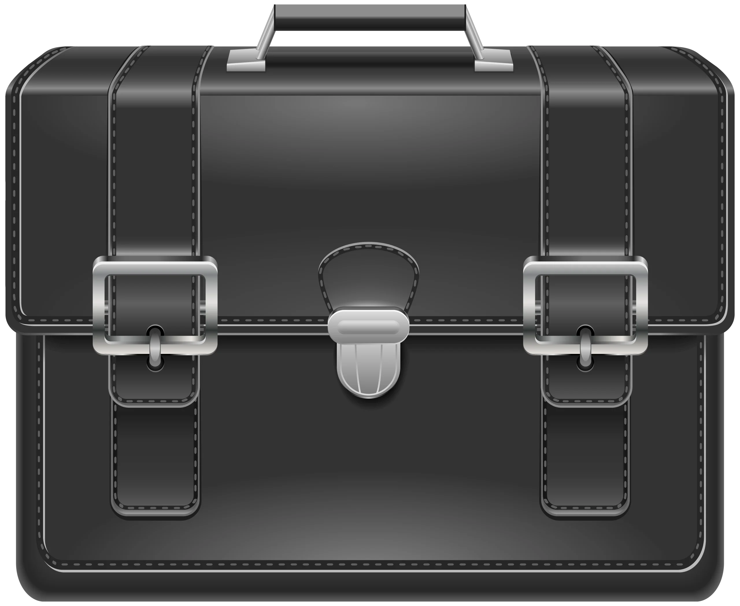 Professional Black Leather Executive Briefcase Clipart with Metallic Accents