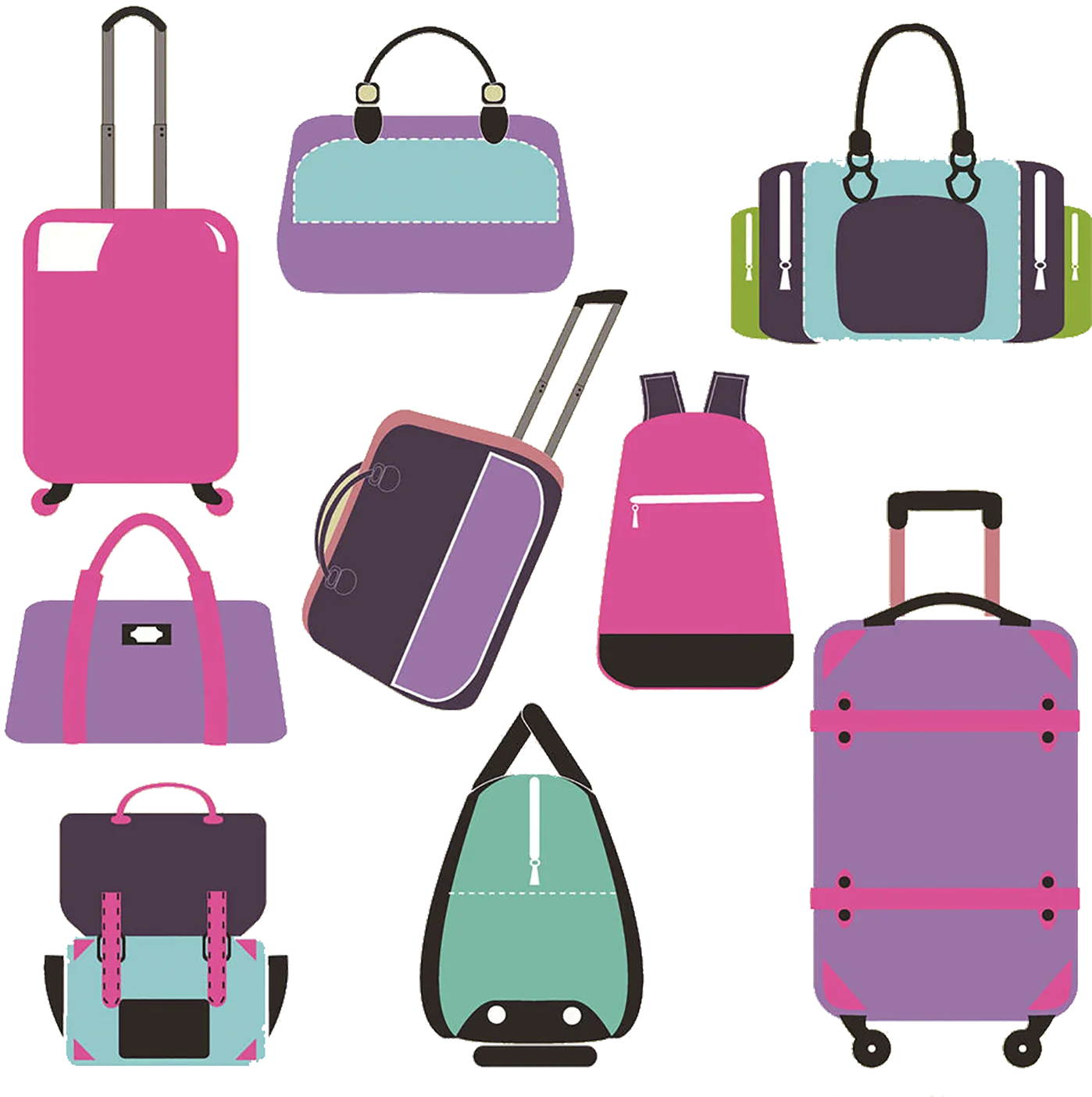 Stylish Travel Companion Collection: Diverse Luggage and Bags Clipart Design
