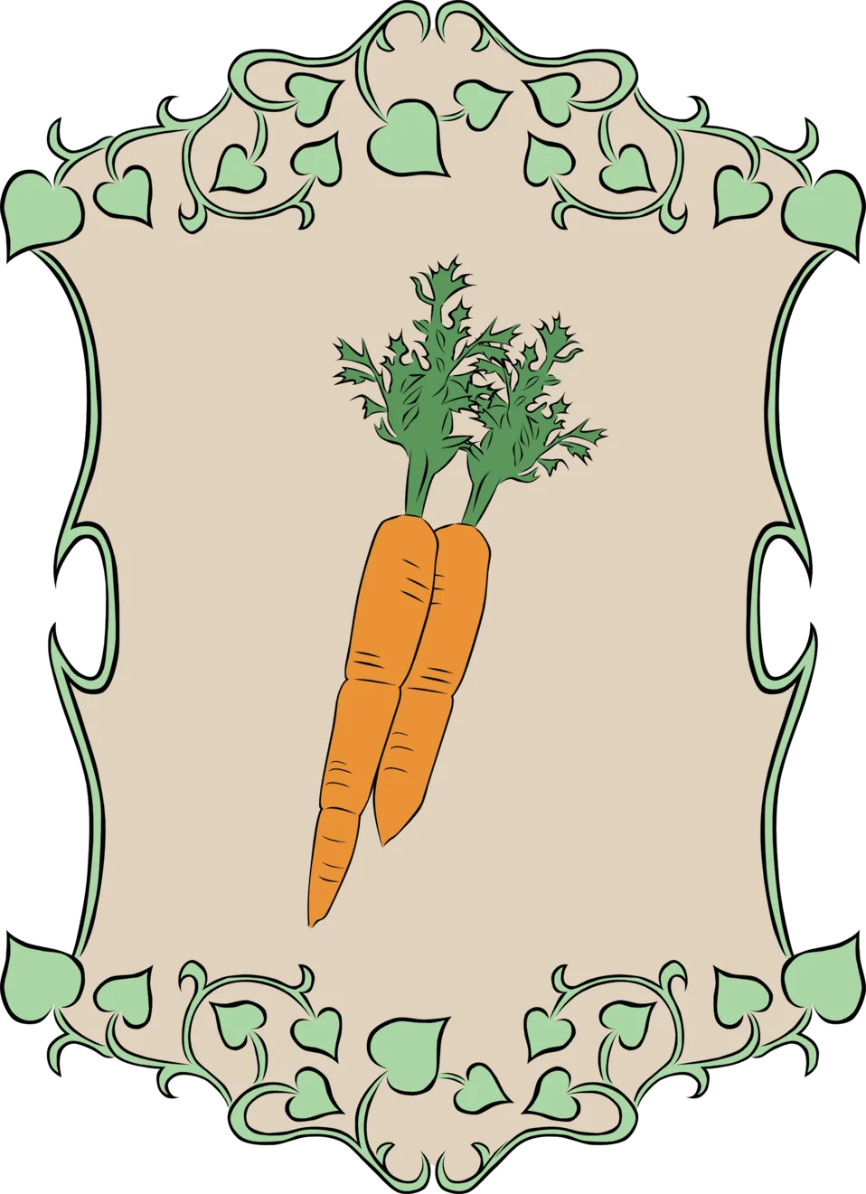 Vintage Botanical Carrot Clipart with Elegant Heart-Shaped Ornamental Border