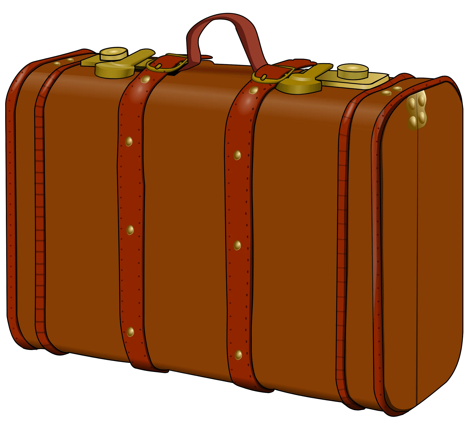 Vintage Brown Leather Classic Suitcase Travel Luggage Clipart Illustration