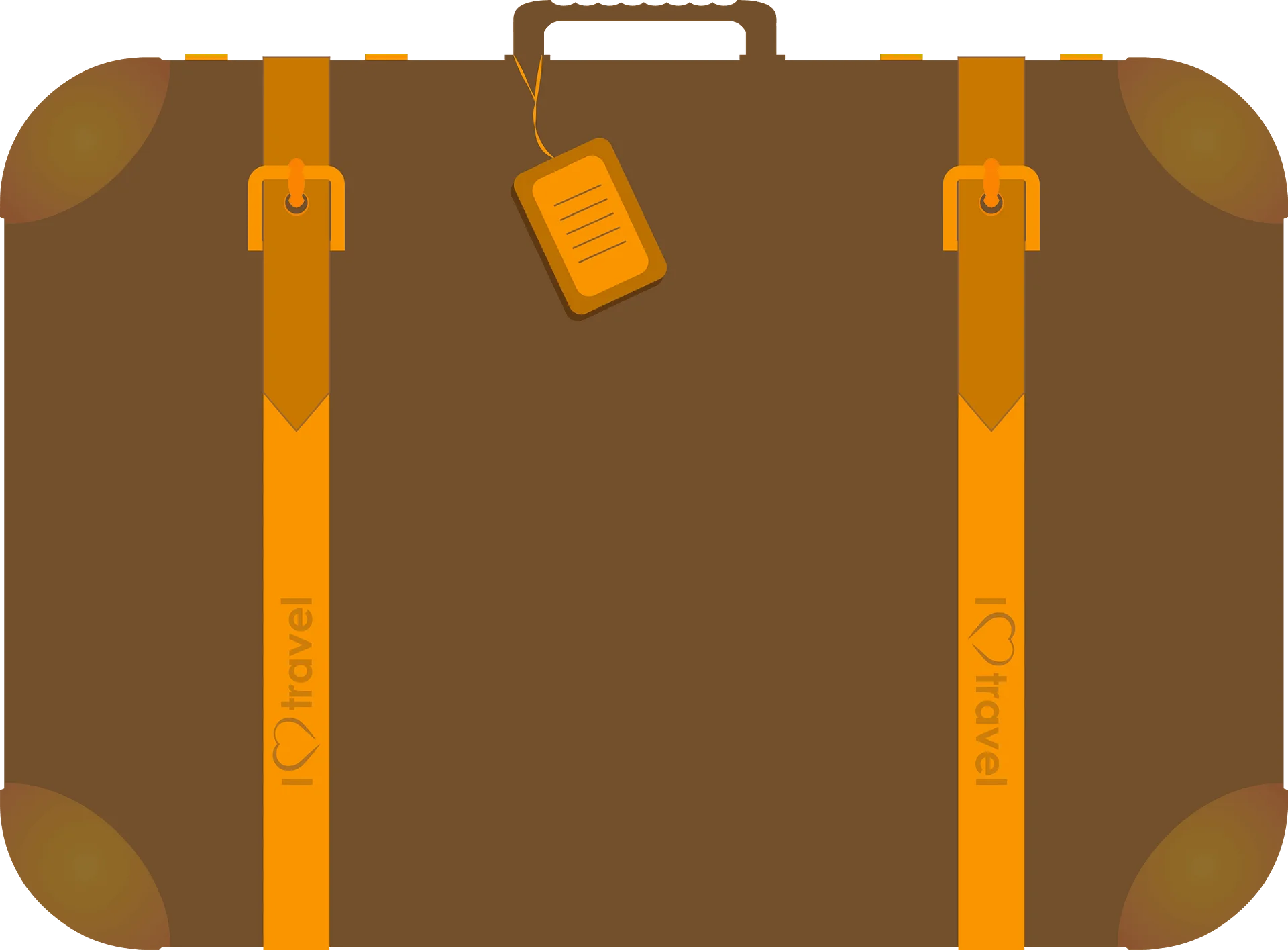 Vintage Brown Leather Suitcase with Straps Retro Travel Clipart Illustration