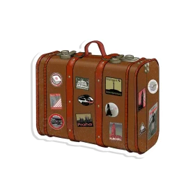 Vintage Leather Suitcase with Nostalgic Travel Stickers Clipart Illustration