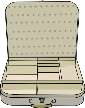 Vintage Open Suitcase Clipart Illustration with Compartments and Buckle