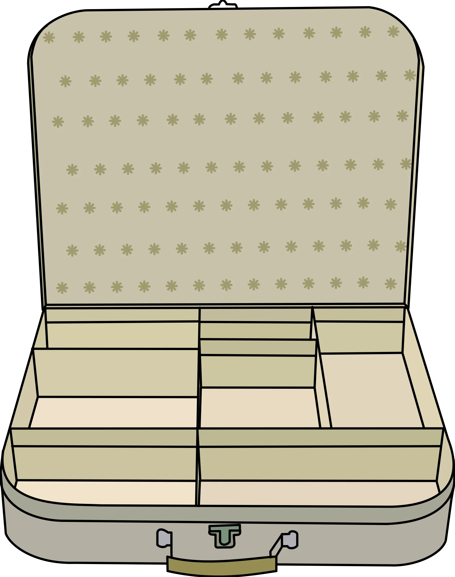 Vintage Open Suitcase Clipart Illustration with Compartments and Buckle