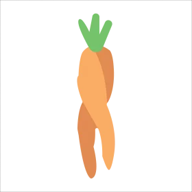 Whimsical Organic Carrot Clipart with Playful Curved Shape and Green Leaves