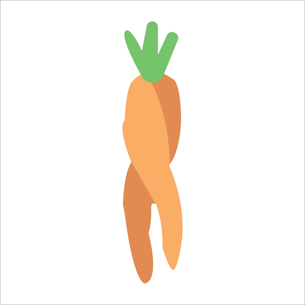 Whimsical Organic Carrot Clipart with Playful Curved Shape and Green Leaves