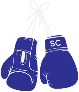 Blue Boxing Gloves Clipart: Sporty Design with Initials SC Hanging Illustration