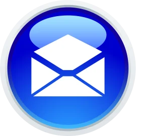Blue Circular Email Envelope Clipart Icon with Glossy Modern Design